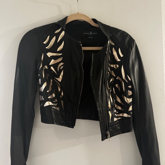 GUESS Cropped Black + Gold Jacket (XS) - Picture 4 of 4